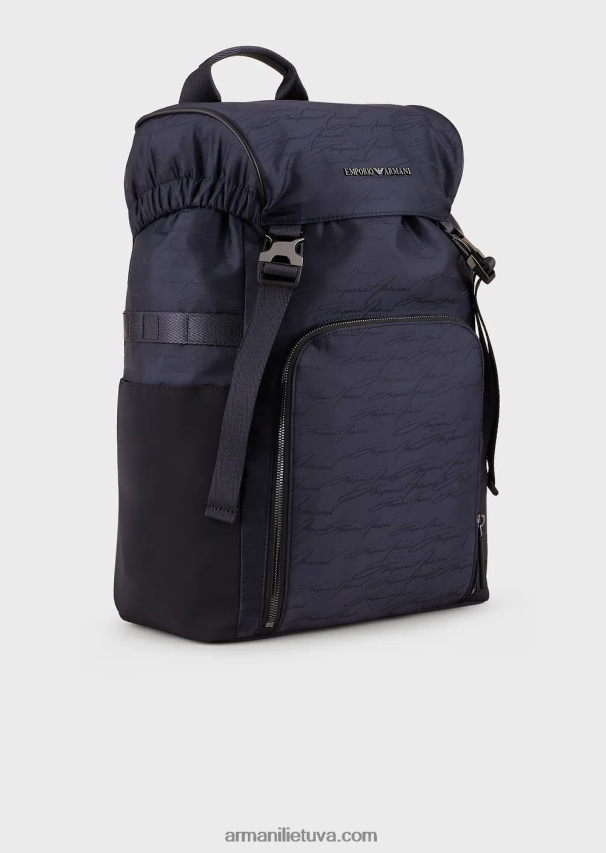vyrų tamsiai mėlyna Armani žakardo nailono kuprinė su firminiu logotipu 02482X1960