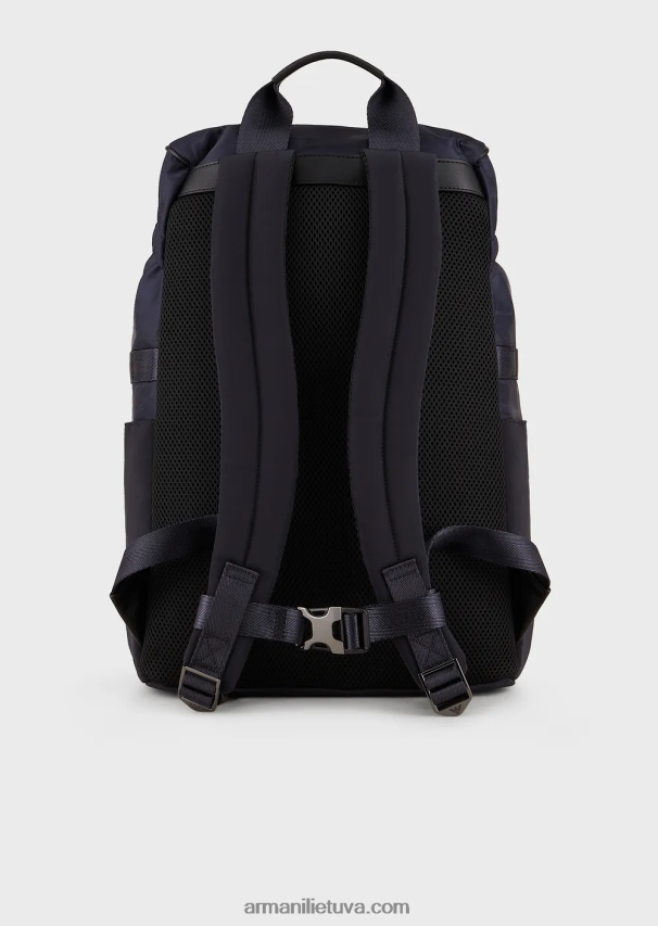 vyrų tamsiai mėlyna Armani žakardo nailono kuprinė su firminiu logotipu 02482X1960