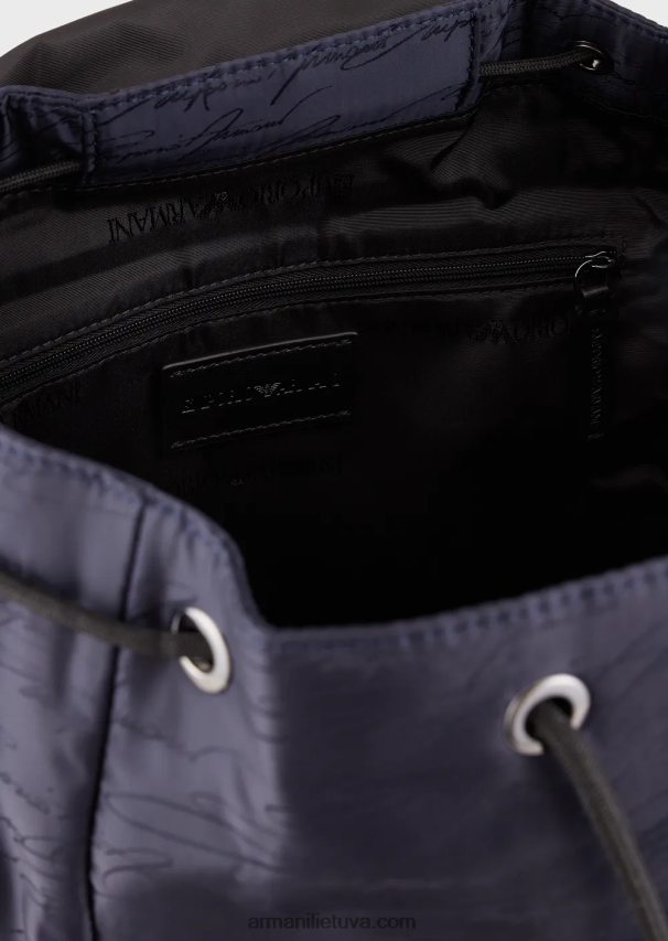 vyrų tamsiai mėlyna Armani žakardo nailono kuprinė su firminiu logotipu 02482X1960