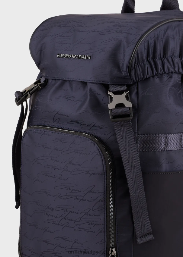 vyrų tamsiai mėlyna Armani žakardo nailono kuprinė su firminiu logotipu 02482X1960