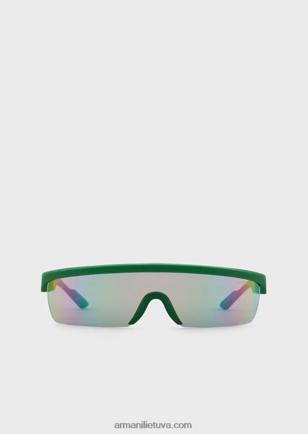 vyrų žalias Armani stačiakampiai saulės akiniai su keičiamais lęšiais 02482X2362