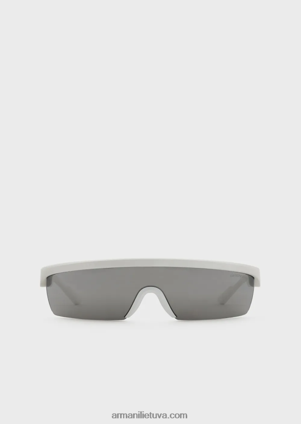 vyrų baltas Armani stačiakampiai saulės akiniai su keičiamais lęšiais 02482X2299
