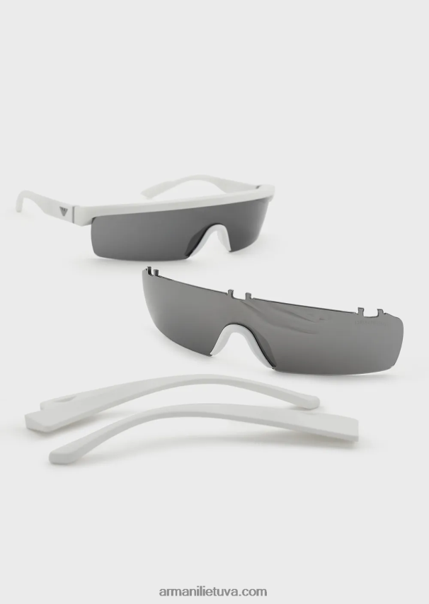 vyrų baltas Armani stačiakampiai saulės akiniai su keičiamais lęšiais 02482X2299