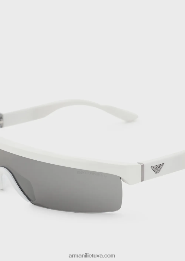 vyrų baltas Armani stačiakampiai saulės akiniai su keičiamais lęšiais 02482X2299