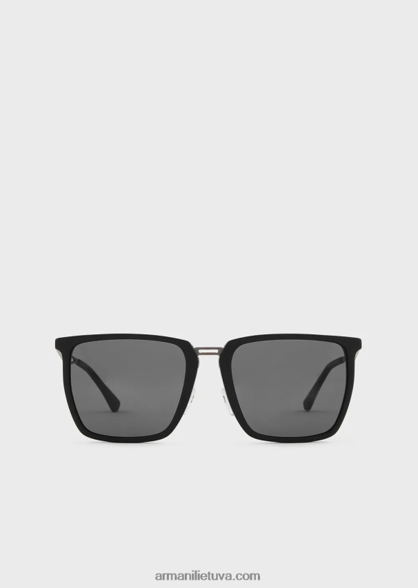 vyrų juodas Armani kvadratiniai akiniai nuo saulės 02482X2319