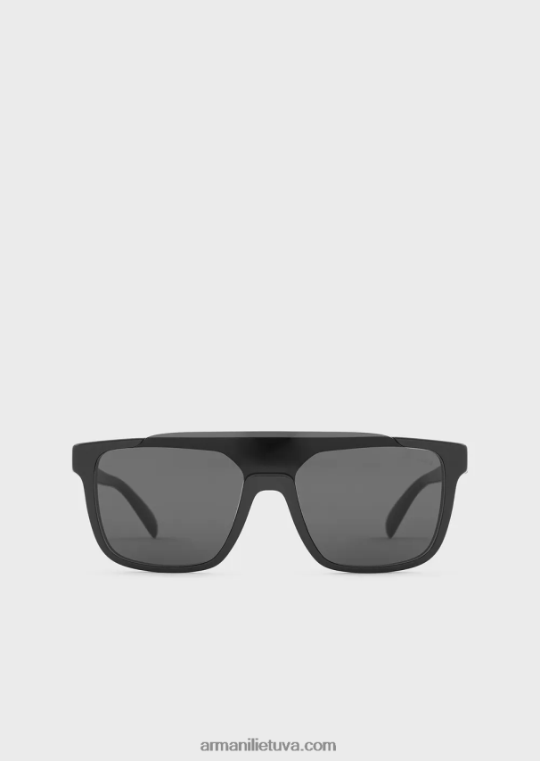 vyrų juodas Armani kvadratiniai akiniai nuo saulės 02482X2321