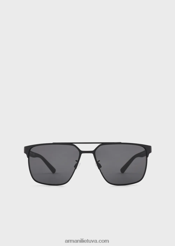 vyrų juodas Armani kvadratiniai akiniai nuo saulės 02482X2322