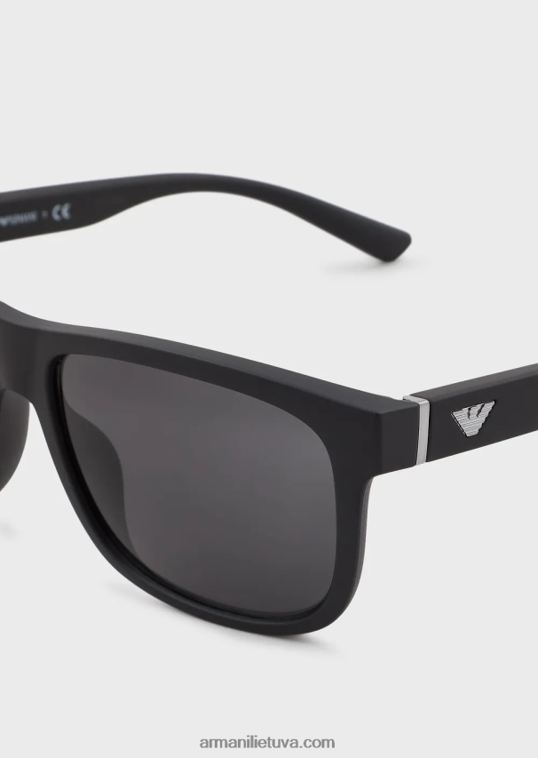 vyrų juodas Armani stačiakampiai akiniai nuo saulės su keičiamomis kojelėmis 02482X2329