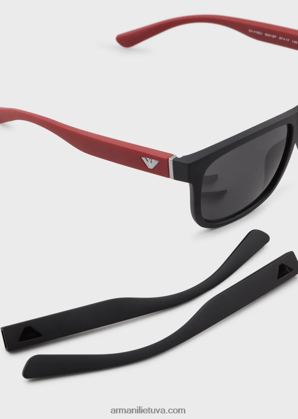 vyrų juodas Armani stačiakampiai akiniai nuo saulės su keičiamomis kojelėmis 02482X2329