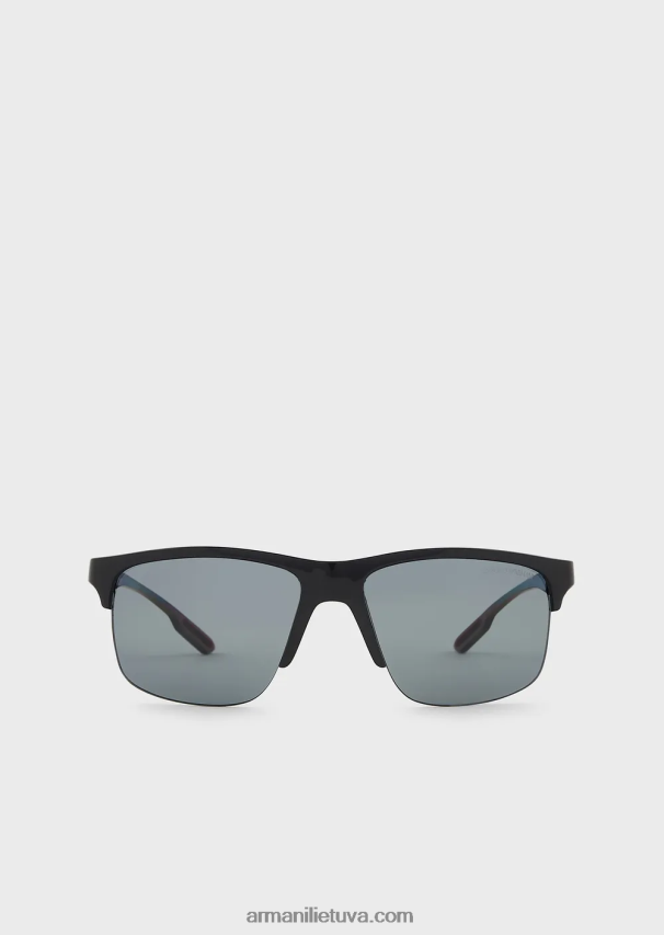vyrų juodas Armani stačiakampiai saulės akiniai 02482X2268