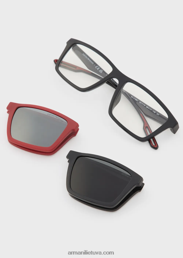 vyrų juodas Armani stačiakampiai saulės akiniai su keičiamais lęšiais 02482X2325