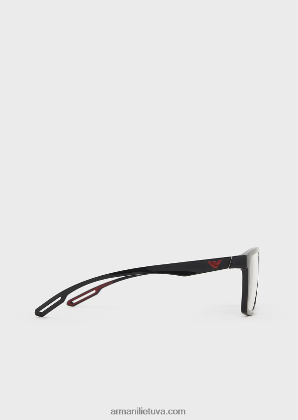 vyrų juodas Armani stačiakampiai saulės akiniai su keičiamais lęšiais 02482X2325