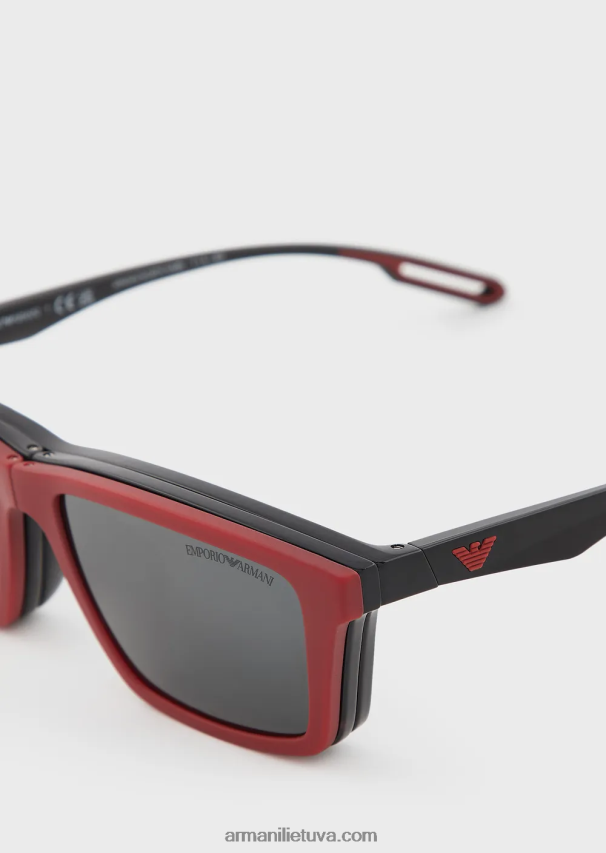 vyrų juodas Armani stačiakampiai saulės akiniai su keičiamais lęšiais 02482X2325