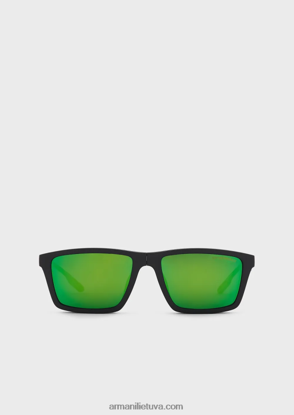 vyrų juodas Armani stačiakampiai saulės akiniai su keičiamais lęšiais 02482X2363