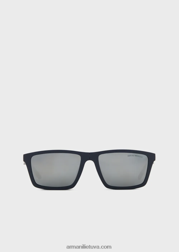 vyrų karinis jūrų laivynas Armani stačiakampiai saulės akiniai su keičiamais lęšiais 02482X2324
