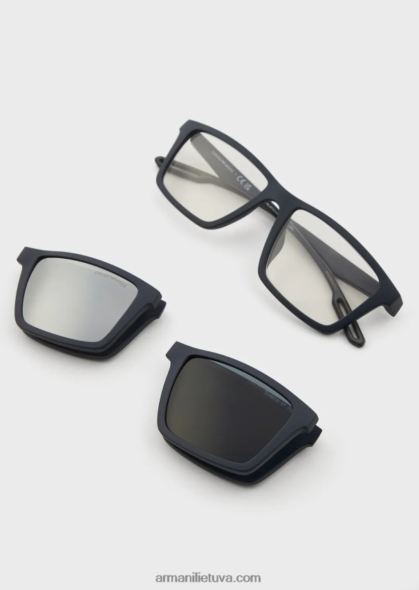 vyrų karinis jūrų laivynas Armani stačiakampiai saulės akiniai su keičiamais lęšiais 02482X2324