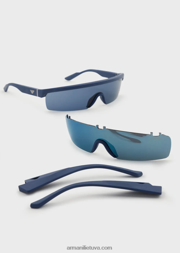 vyrų mėlyna Armani stačiakampiai saulės akiniai su keičiamais lęšiais 02482X2349