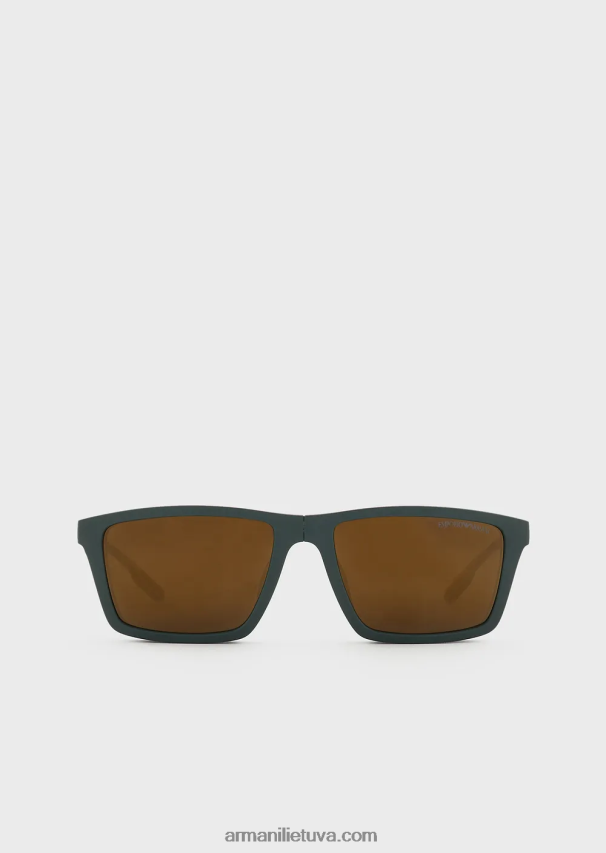 vyrų miškas žalias Armani stačiakampiai saulės akiniai su keičiamais lęšiais 02482X2339