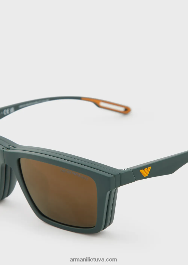 vyrų miškas žalias Armani stačiakampiai saulės akiniai su keičiamais lęšiais 02482X2339