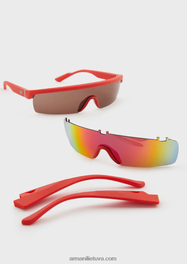 vyrų oranžinė Armani stačiakampiai saulės akiniai su keičiamais lęšiais 02482X2276