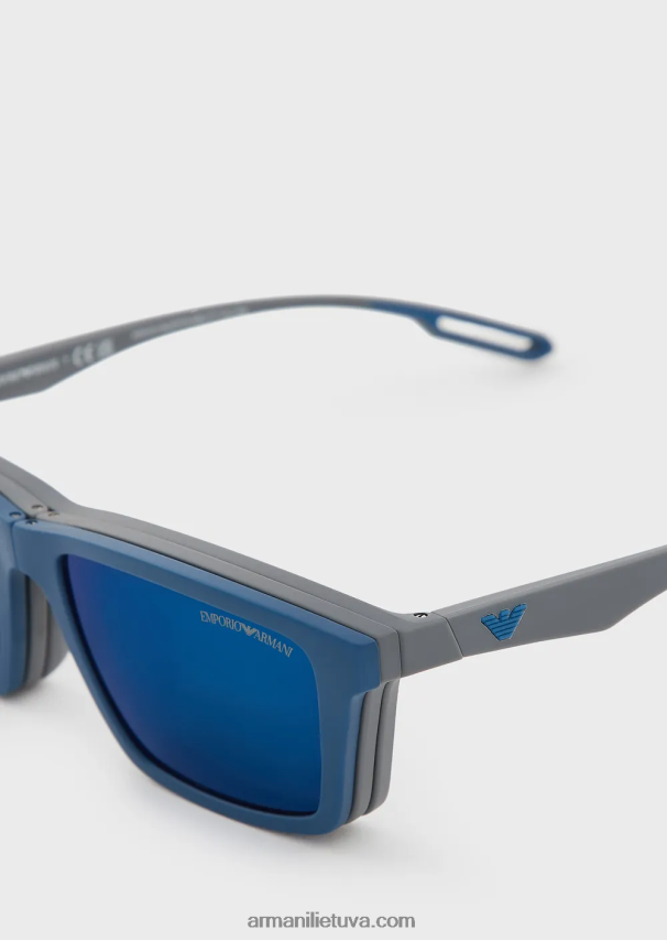 vyrų pilka Armani stačiakampiai saulės akiniai su keičiamais lęšiais 02482X2355