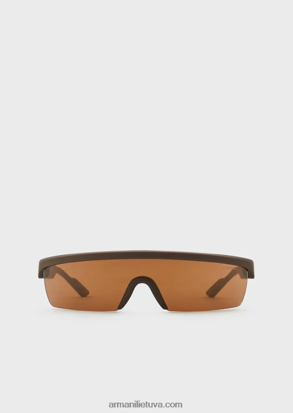 vyrų rudas Armani stačiakampiai saulės akiniai su keičiamais lęšiais 02482X2337