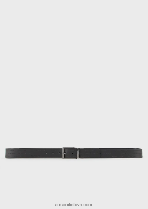 vyrų juodas Armani apverčiamas odinis diržas su įspaustu logotipo užrašu 02482X2015
