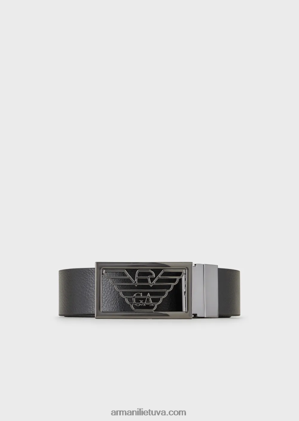 vyrų juodas Armani apverčiamas odinis diržas su viena puse iš palmellato odos 02482X2009