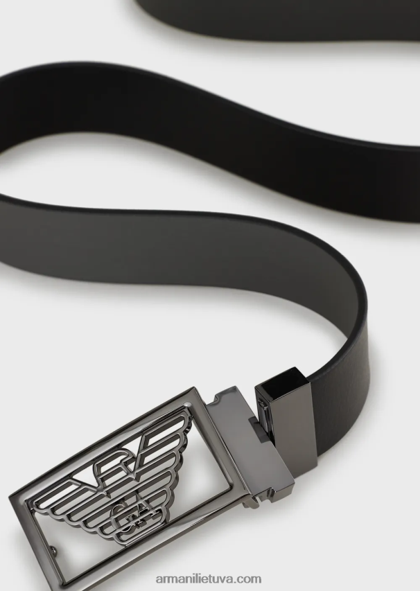 vyrų juodas Armani apverčiamas odinis diržas su viena puse iš palmellato odos 02482X2009