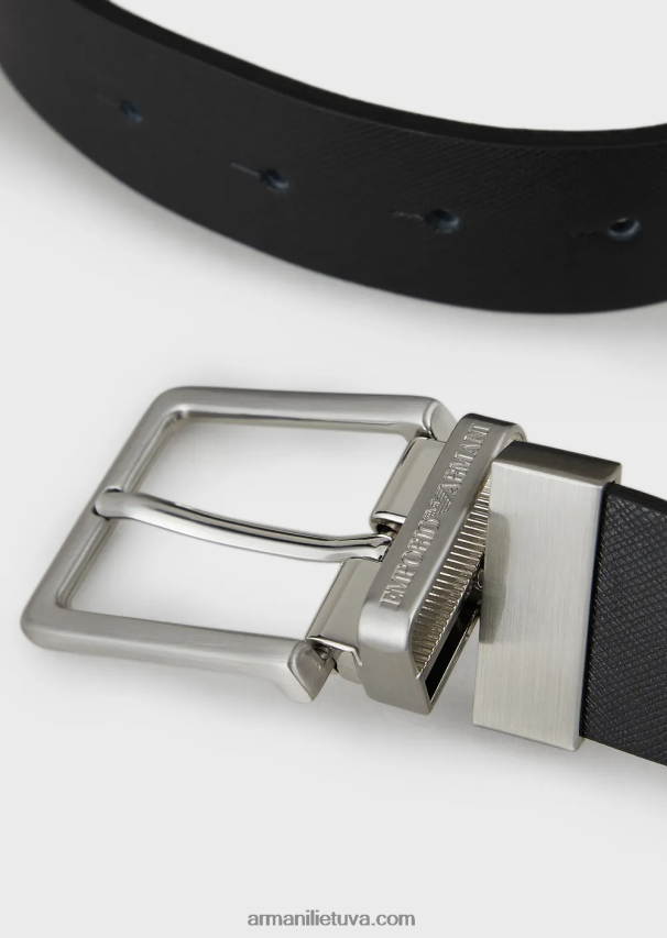 vyrų juodas Armani dovanų dėžutė su apverčiamu saffiano odos diržu ir keičiama sagtimi 02482X2007