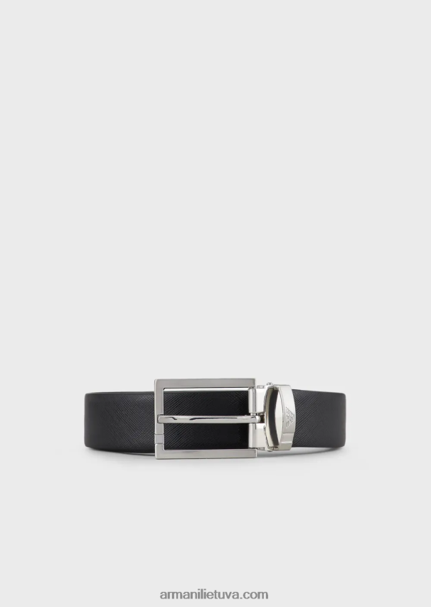 vyrų juodas Armani dovanų dėžutė su apverčiamu saffiano odos diržu ir keičiama sagtimi 02482X2030