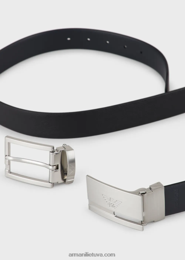 vyrų juodas Armani dovanų dėžutė su apverčiamu saffiano odos diržu ir keičiama sagtimi 02482X2030