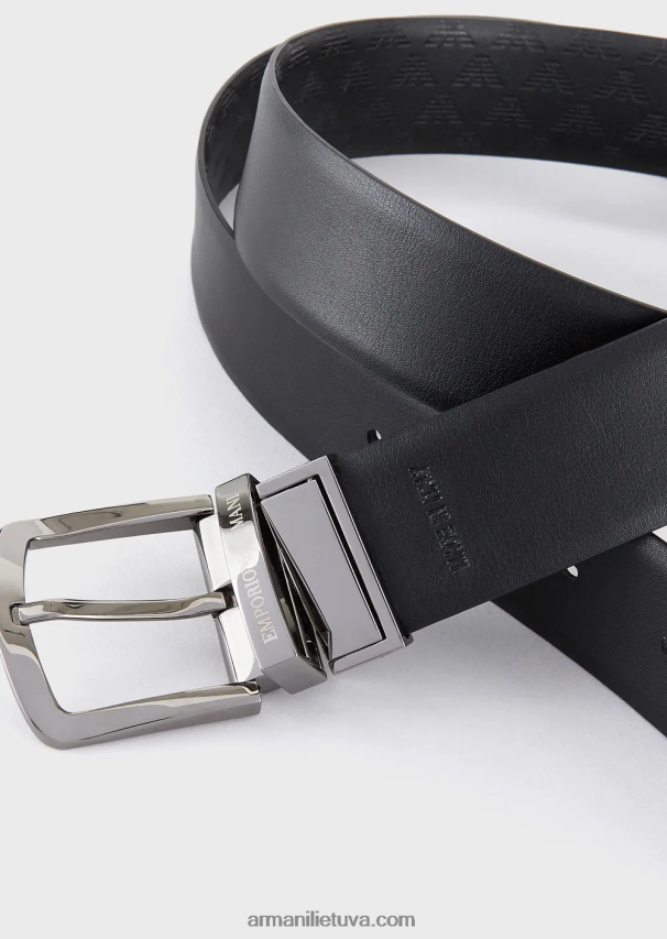 vyrų juodas Armani lygus odinis diržas su atspaudu 02482X2013