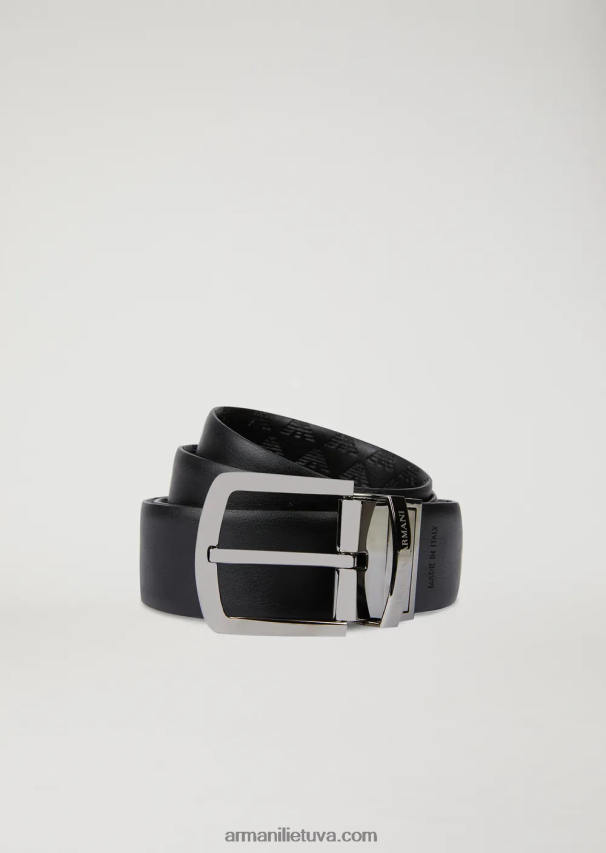 vyrų juodas Armani lygus odinis diržas su atspaudu 02482X2013