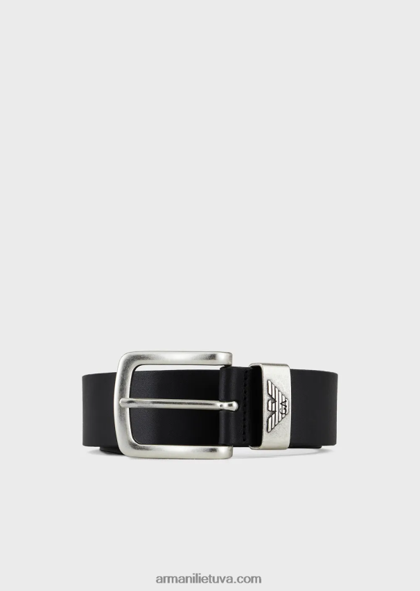 vyrų juodas Armani odinis diržas su logotipo sagtimi 02482X2016