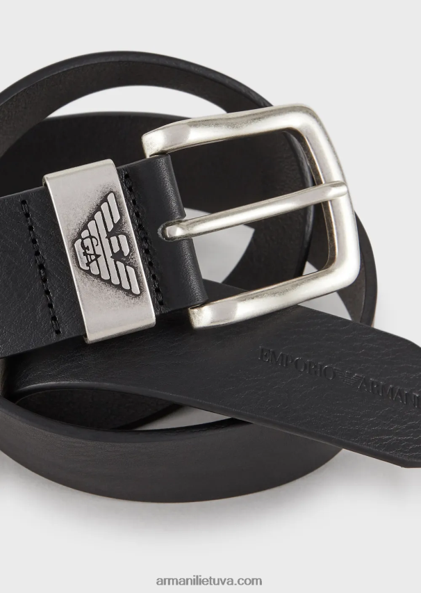 vyrų juodas Armani odinis diržas su logotipo sagtimi 02482X2016