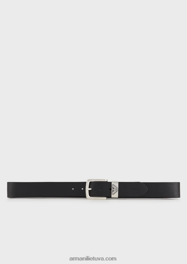 vyrų juodas Armani odinis diržas su logotipo sagtimi 02482X2016