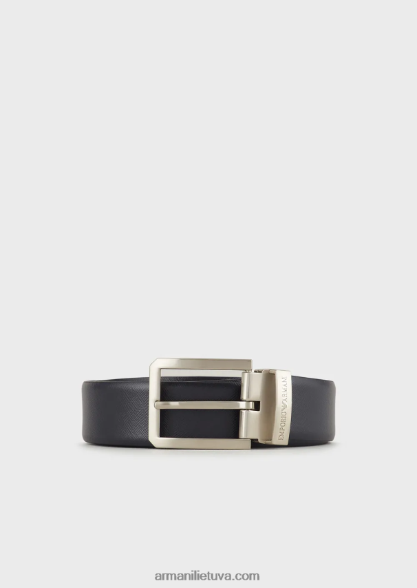 vyrų mėlyna Armani apverčiamas saffiano odinis diržas 02482X2026