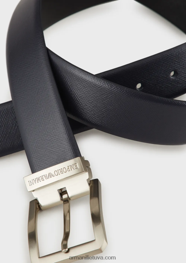 vyrų mėlyna Armani apverčiamas saffiano odinis diržas 02482X2026