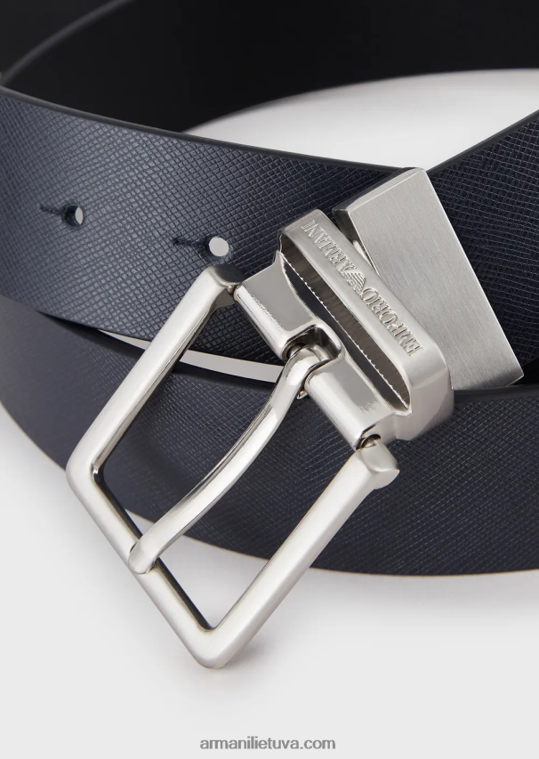 vyrų mėlyna Armani dovanų dėžutė su apverčiamu saffiano odos diržu ir keičiama sagtimi 02482X2008