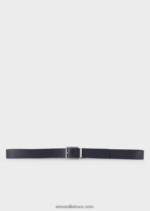 vyrų mėlyna Armani dovanų dėžutė su apverčiamu saffiano odos diržu ir keičiama sagtimi 02482X2008