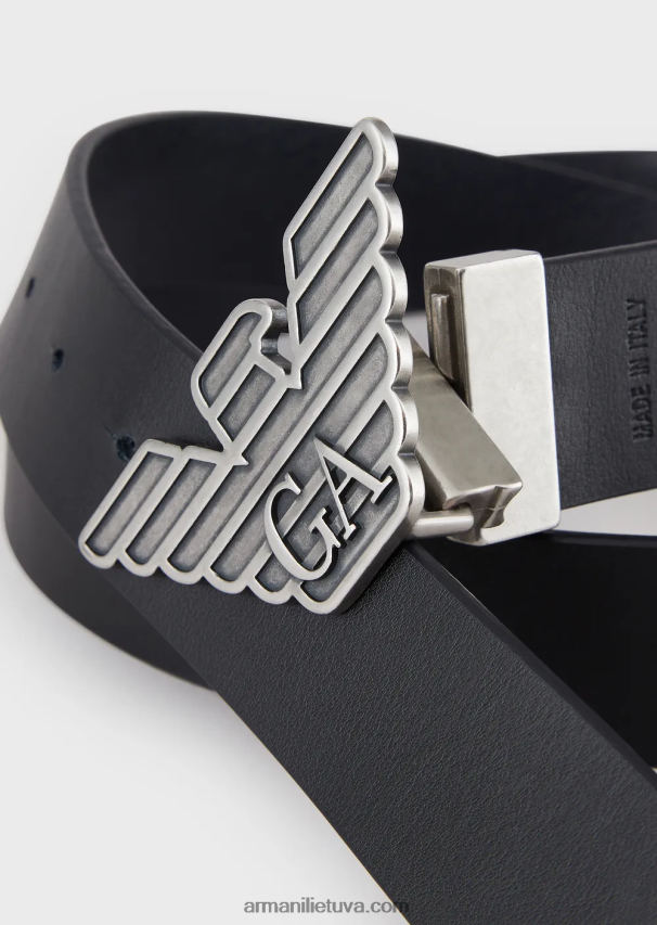 vyrų mėlyna Armani dovanų dėžutė su apverčiamu saffiano odos diržu ir keičiama sagtimi 02482X2008