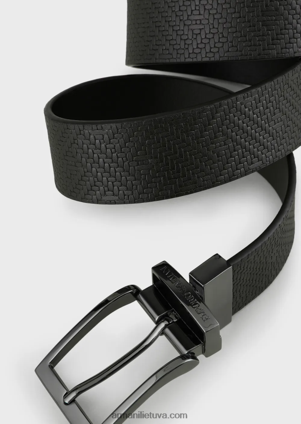 vyrų rudas Armani apverčiamas odinis pynimo diržas 02482X2025