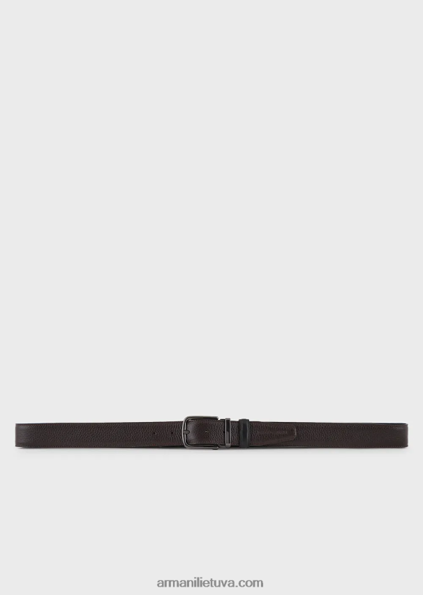 vyrų rudas Armani apverčiamas žvirgždo odos diržas 02482X2021