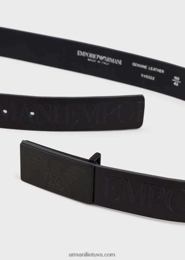 vyrų tamsiai mėlyna Armani odinis diržas su įspaustomis oversized raidėmis 02482X1997