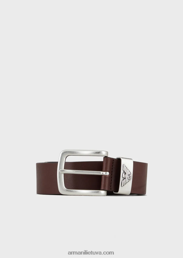 vyrų tamsiai rudas Armani odinis diržas su logotipo sagtimi 02482X2017