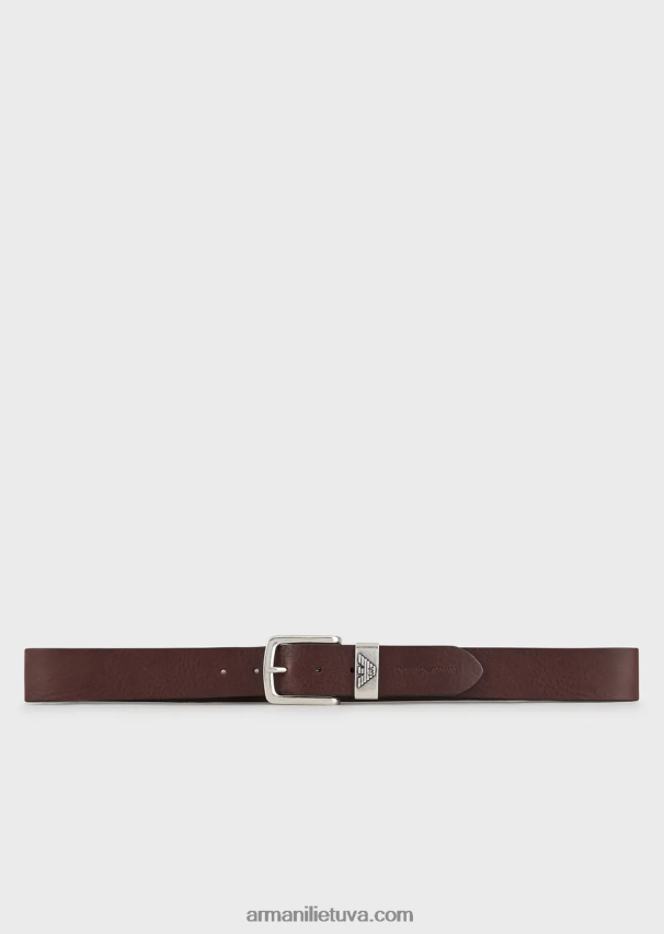 vyrų tamsiai rudas Armani odinis diržas su logotipo sagtimi 02482X2017