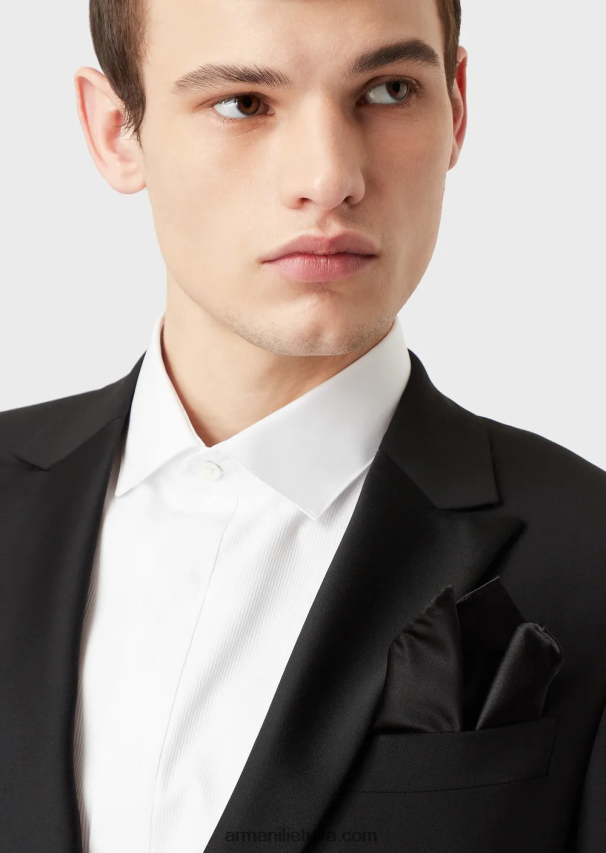 vyrųArmani gryno šilko kišeninis kvadratas su žakardo mikromotyvu 02482X2157