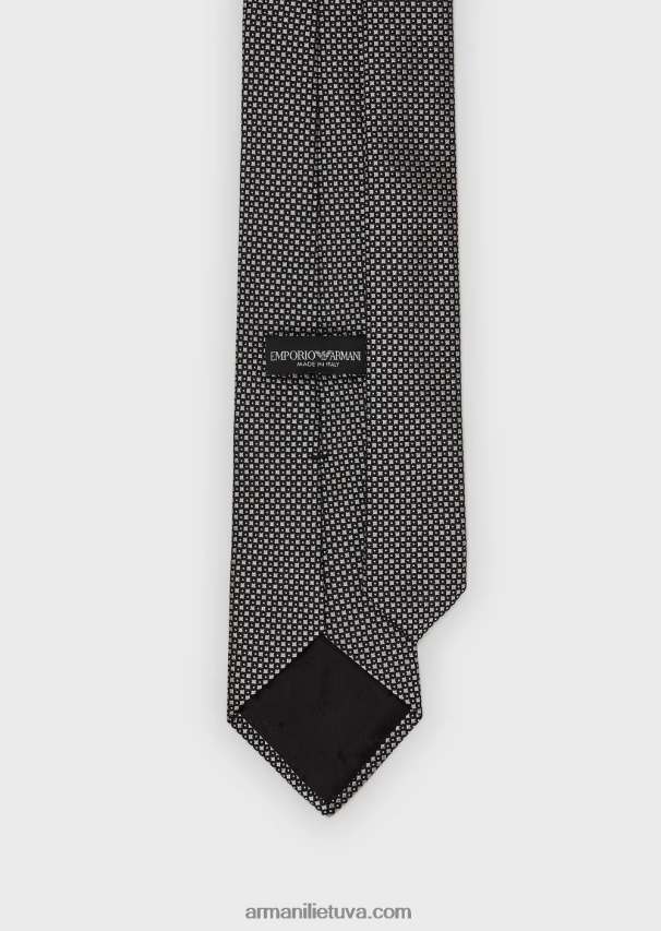 vyrų juodas Armani gryno šilko kaklaraištis su žakardo mikro raštu 02482X2155