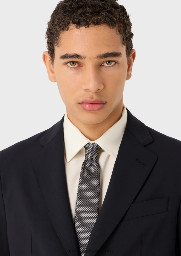 vyrų juodas Armani gryno šilko kaklaraištis su žakardo mikro raštu 02482X2155